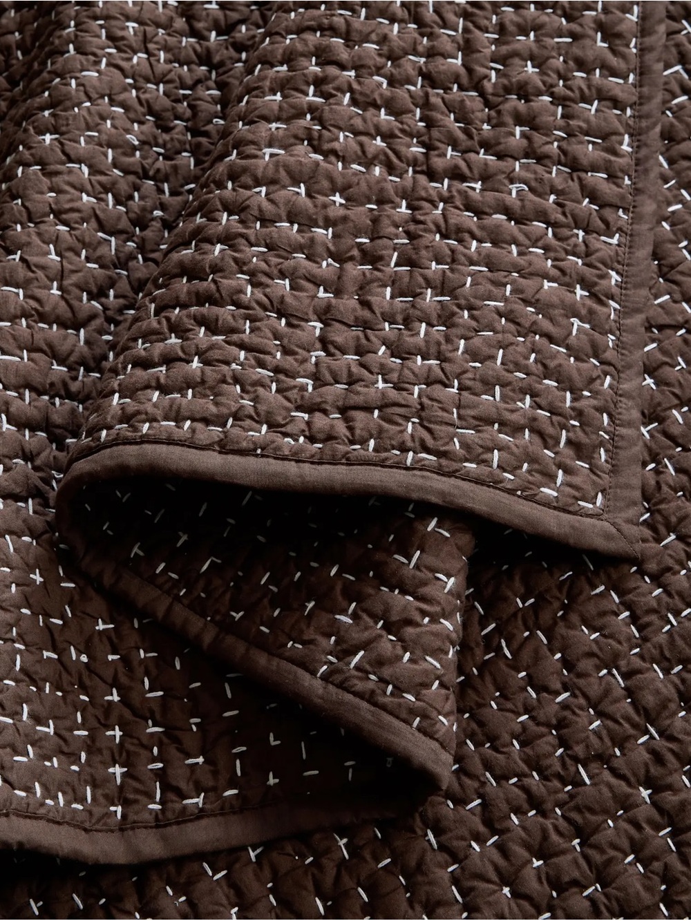 Quince Hand Stitched Organic Quilt SET SHAMS INC Chocolate Brown NWT $400 - Picture 5 of 5